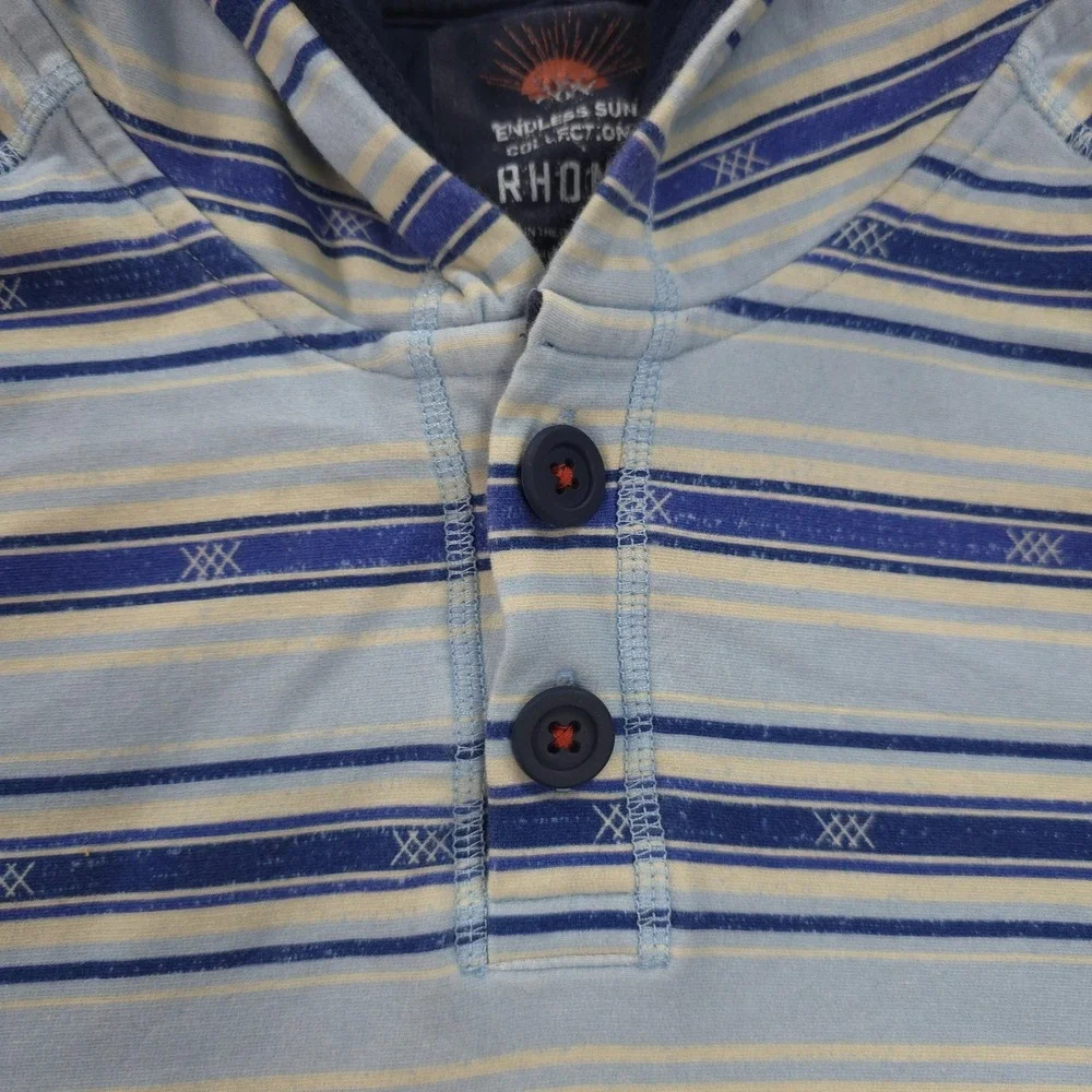 Rhone‎ Hoodie Mens Large Blue Striped Endless Sun Bolinas Beach Poncho Henley